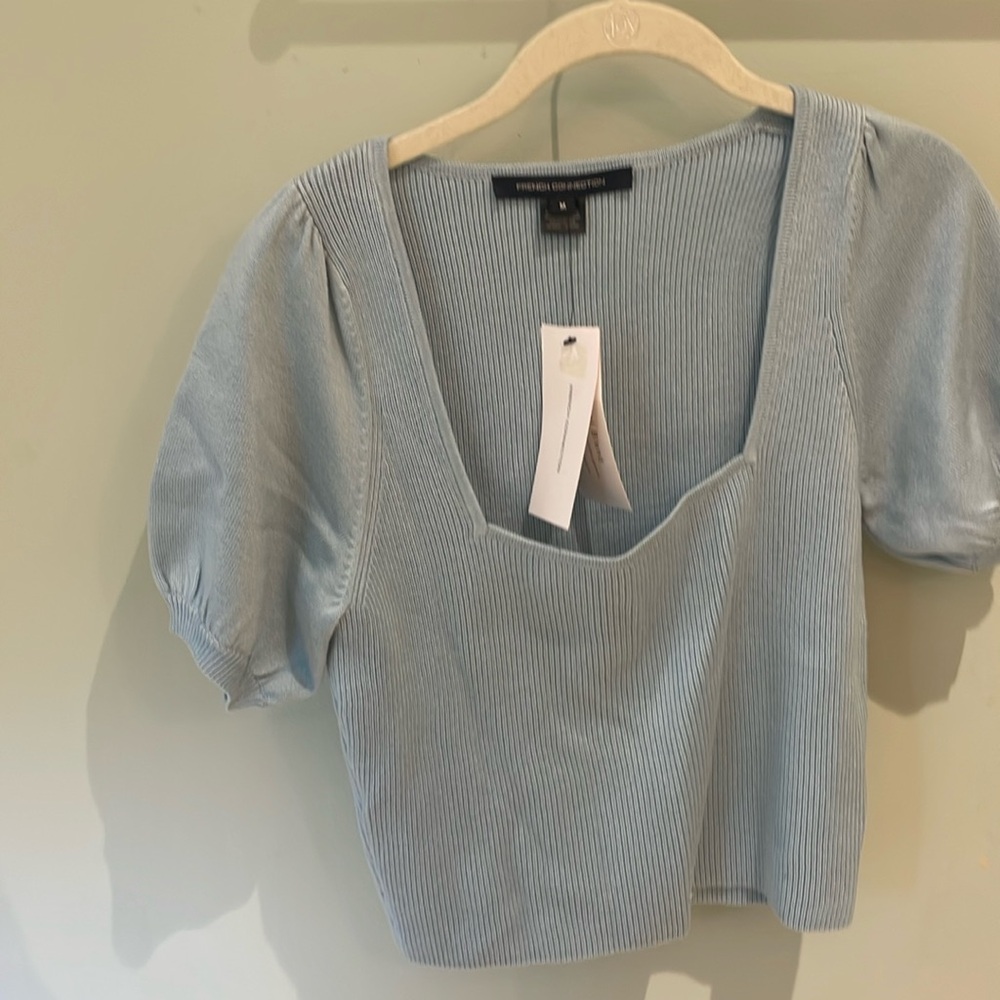 French connection pale blue short sleeved sweater NWT